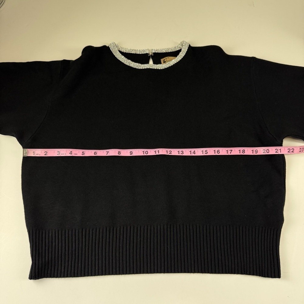 Karakorum Sweater Womens Large Black Knit Rhinestone Neckline Made in Italy - Picture 6 of 7
